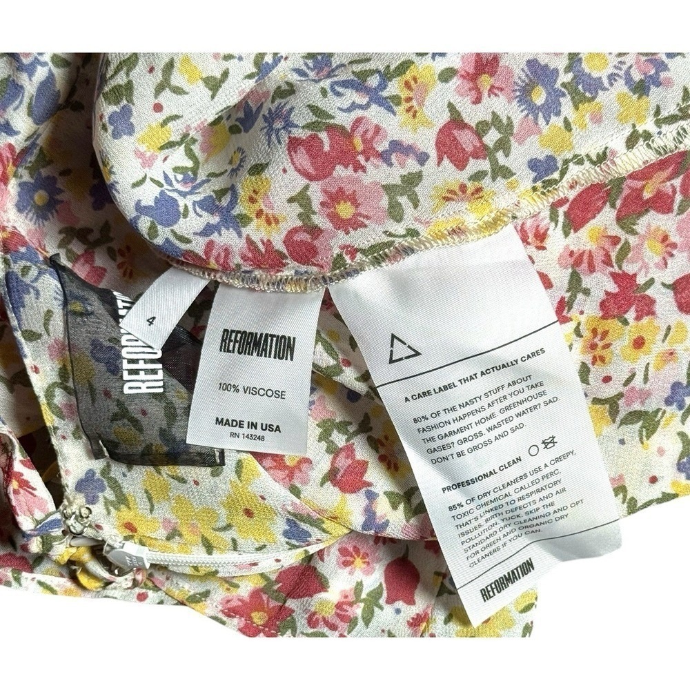 Reformation Issa Floral NEW Summer Ruffled Colorful Floral Mini Dress 4 Coquette - Picture 4 of 5